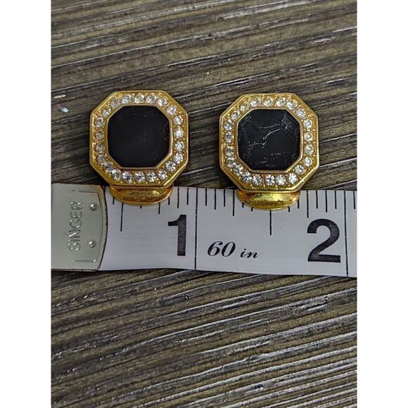 christian dior vintage clip on earrings Black Gold Crystal - Picture 5 of 6